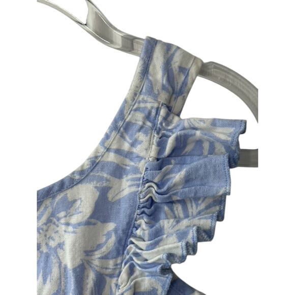 Nordstrom Blue & White Linen Blend Sleeveless Romper Girls' Size 6 - Picture 2 of 7